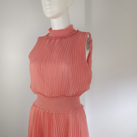 Nanette Lepore Women's Smocked Waist Midi Dress Size 8 Shimmery Pink Lined - Picture 2 of 11